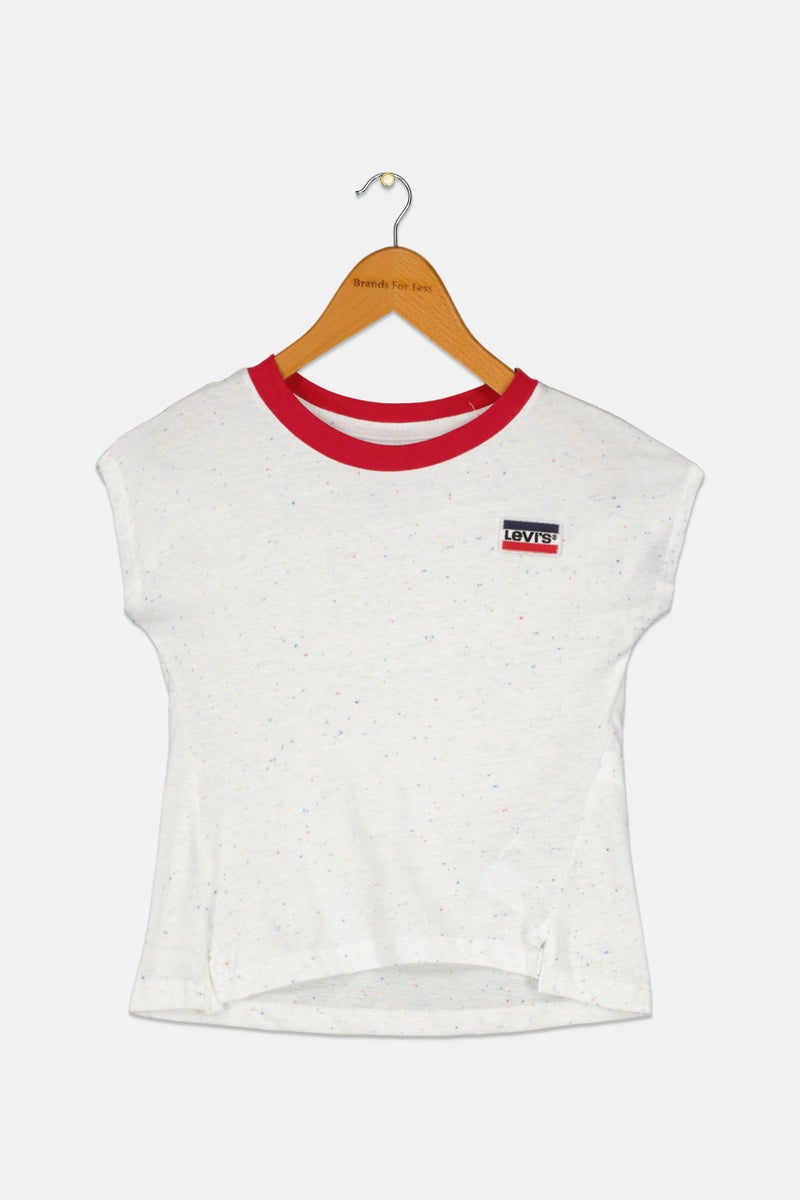 Levi's تي شيرت بنات صغار بأكمام قصيرة وياقة دائرية مع شعار مطرز، مجموعة بيضاء - Image 1