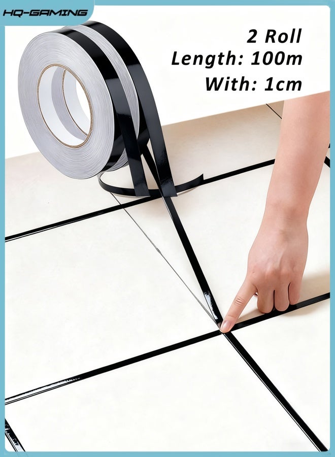 HQ-GAMING Decorative Floor Wall Sticker Foil Line Peel and Stick Adhesive Waterproof Gap Cover Tile Sticker Tape Metallic PET Film Tape Metalized Mirror Tapes for Kitchen Bathroom Living Room Bedroom (Black, 100M) - Image 1