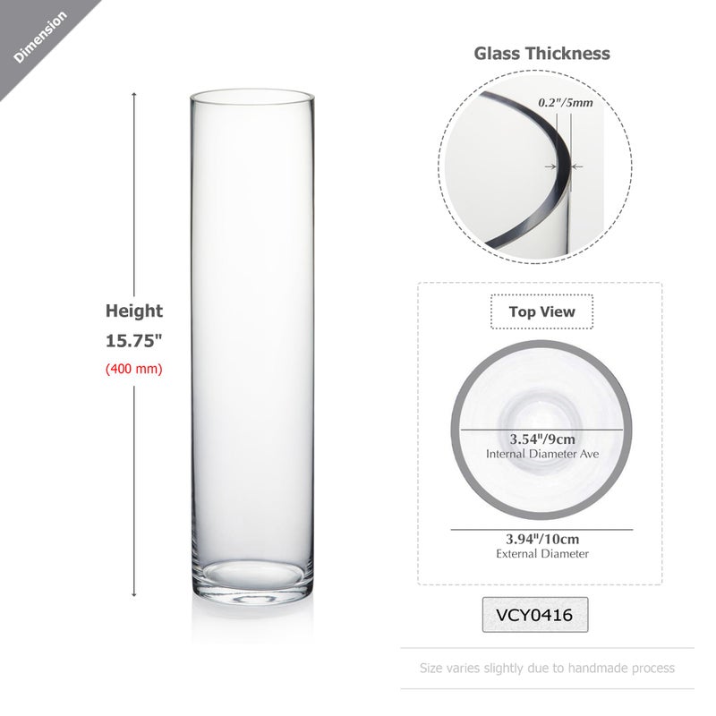 WGVI Quality Thick Weighted Tall Clear Cylinder Glass Vases, 4" W x 16" H, Flower Arrangement Floating Candle Holders Wedding Centerpieces Event Floral Container Accent Home Decor, 1 Piece - Image 2
