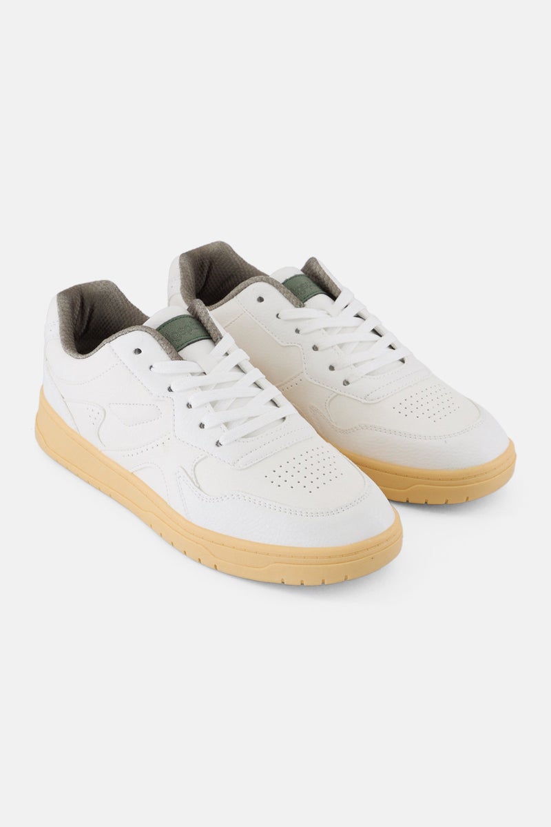 Algspar Women Leather Lace Up Casual Shoes, White - Image 1