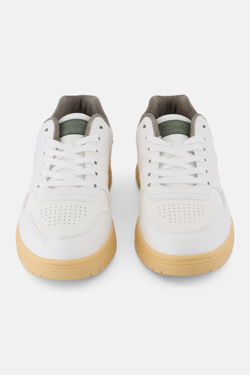 Algspar Women Leather Lace Up Casual Shoes, White - Image 4