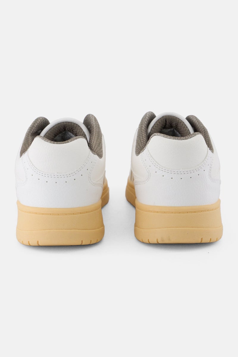 Algspar Women Leather Lace Up Casual Shoes, White - Image 3