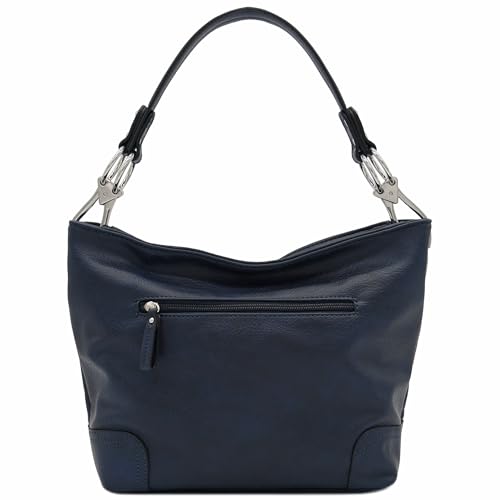 Alyssa Hobo Shoulder Bag with Big Snap Hook Hardware (Navy) - Image 5