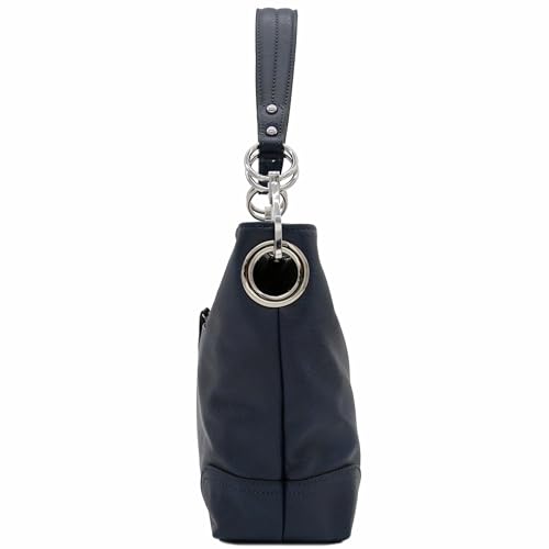 Alyssa Hobo Shoulder Bag with Big Snap Hook Hardware (Navy) - Image 3