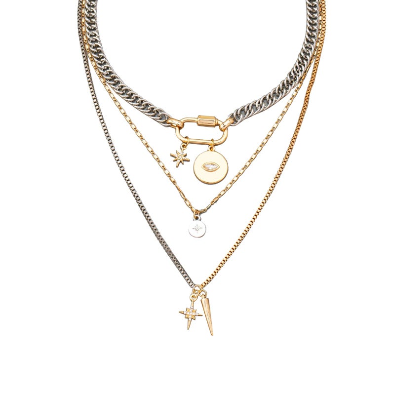 QCWN Necklace Stack for Women Mixed Metal Gold and Silver Necklace Two Tone Layered Necklaces for Women Chunky Paperclip Chain Coin Pendant Statement Jewelry, Trendy Silver and Gold Jewelry Gifts - Image 1