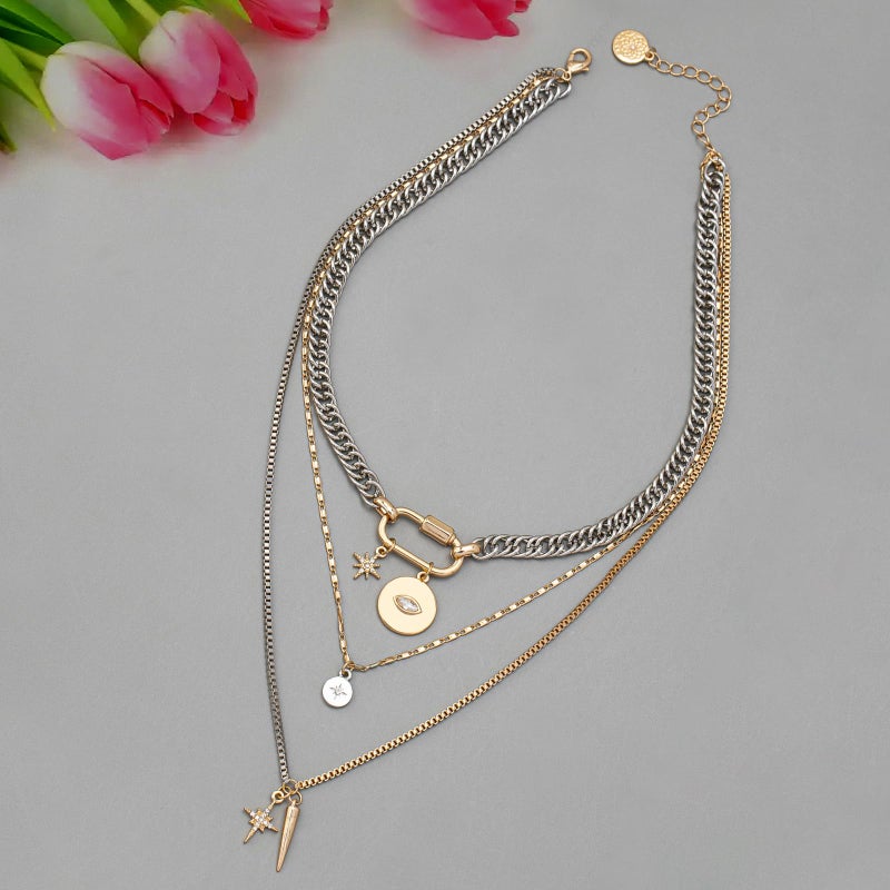 QCWN Necklace Stack for Women Mixed Metal Gold and Silver Necklace Two Tone Layered Necklaces for Women Chunky Paperclip Chain Coin Pendant Statement Jewelry, Trendy Silver and Gold Jewelry Gifts - Image 4