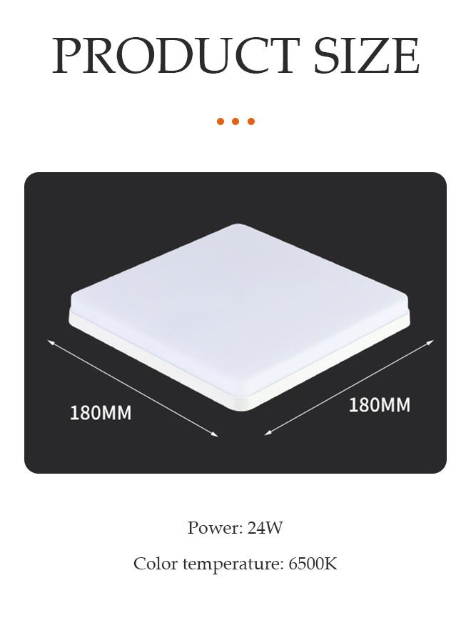 DUNISO LED Ceiling Light，Flush Mount Square Ceiling Light, Alloy Plastic Corridor Light, 6500K, 18W, Moisture Proof, Energy Saving, Easy To Clean, Suitable For Bedroom, Kitchen, Dining Room, Living Room, 180 * 180mm  - Image 2