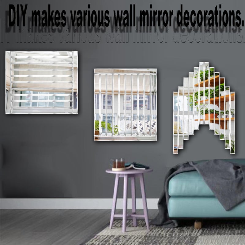 XIHACTY 12 Pcs Peel and Stick Beveled Mirror Glass Tile.12x1.2 Inch Mirror Backsplash Tiles. Cute Mirror Strip Tile for Kitchen, Bathroom Wall. 12 Pcs - Image 5