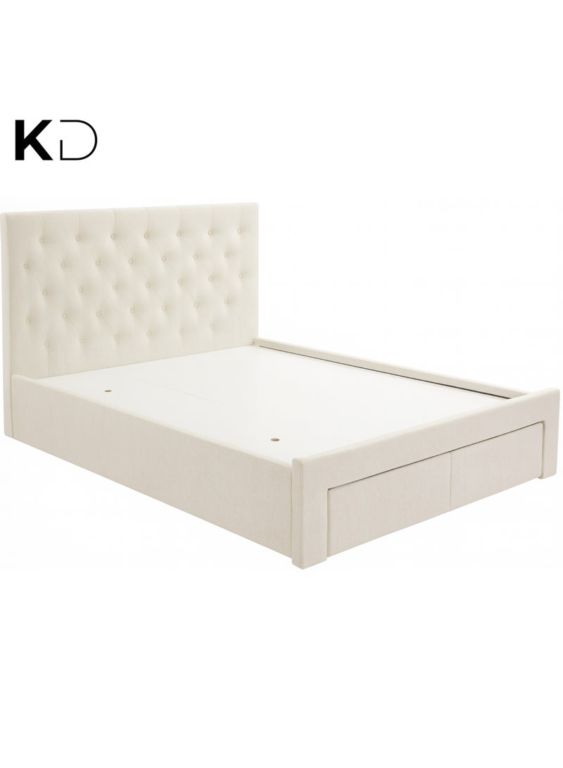 KUSTOMDECO Kustom Deco Tufted Upholstered Storage Bed with High Headboard & Built-in Drawers – Beige Customizable Design Bed Super Queen Size 160x200cm For Living Room - Image 2