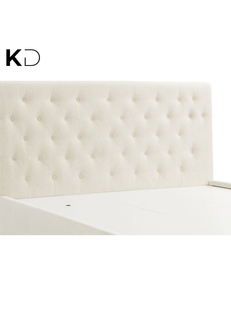 KUSTOMDECO Kustom Deco Tufted Upholstered Storage Bed with High Headboard & Built-in Drawers – Beige Customizable Design Bed Super Queen Size 160x200cm For Living Room - Image 3