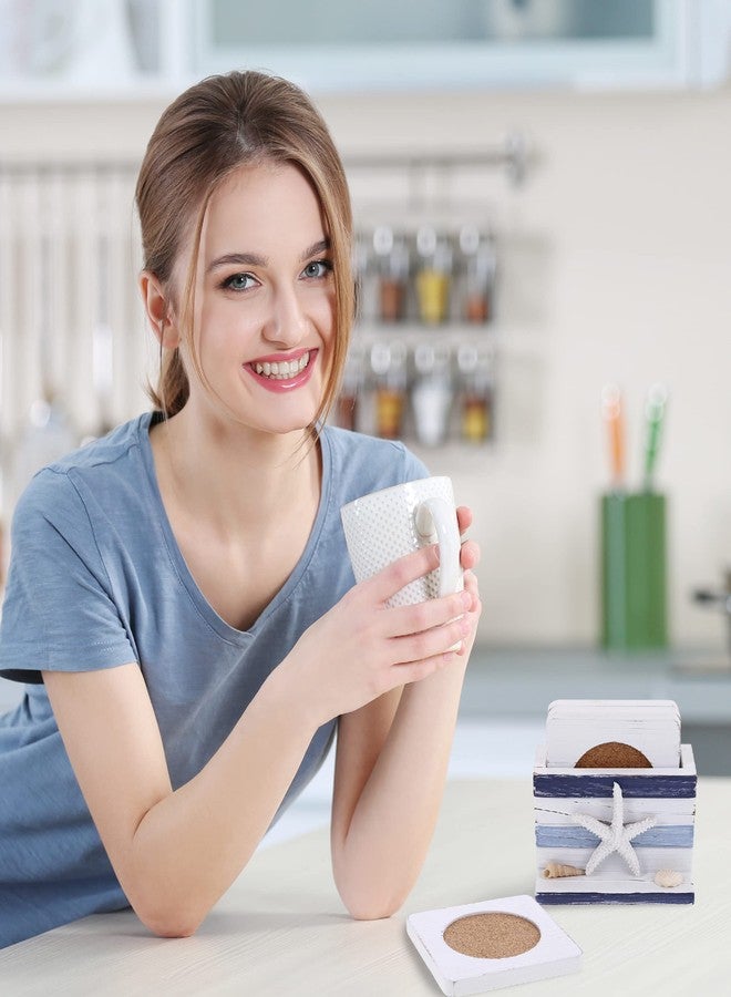 Puzzled COTA Global Blue Stripes Nautical Wooden Coaster Set - Table Top Centerpiece Coastal Decor for Kitchen, Home, Beach House, Rustic Decorative 6 Coasters Set with Holder - Handmade Color May Vary - Image 4