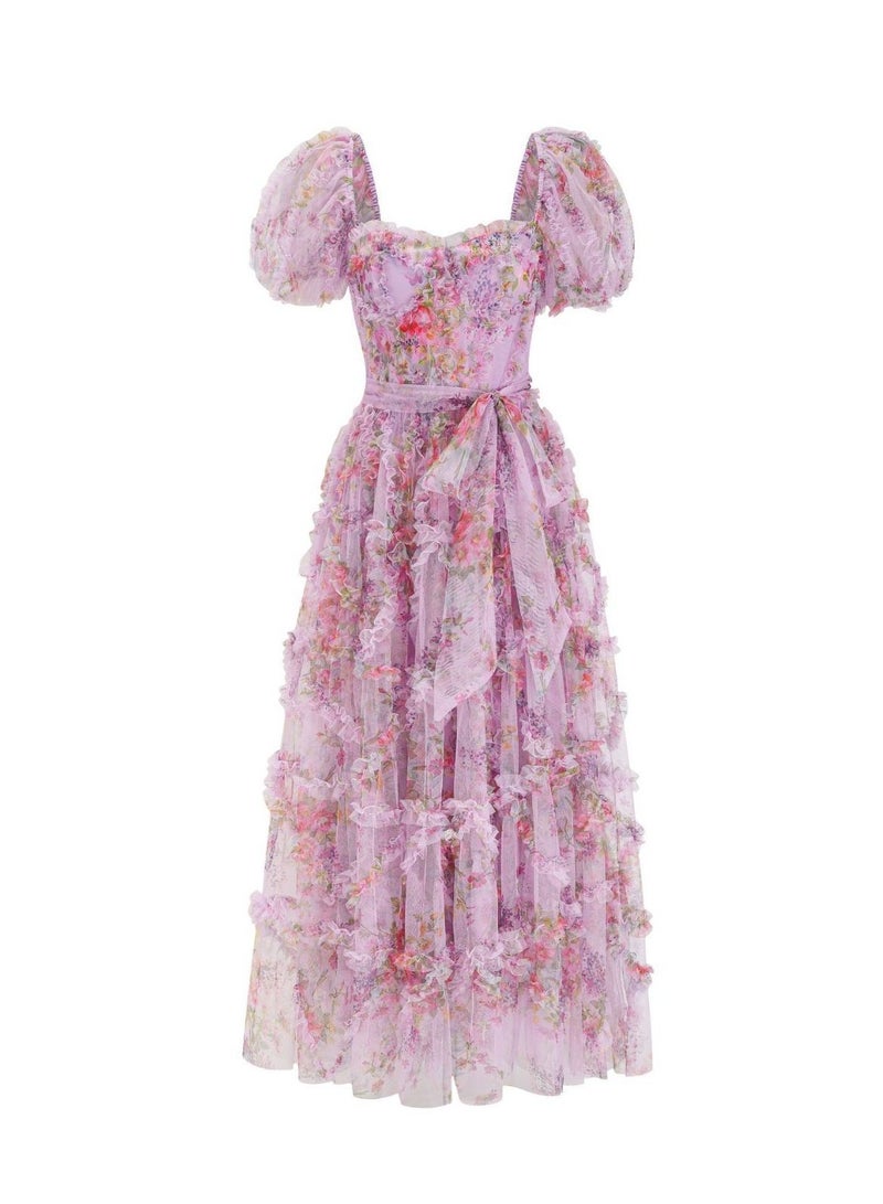 M MIAOYAN Women's Evening Dress White Floral Mesh Elegant Casual Dress  - Image 4