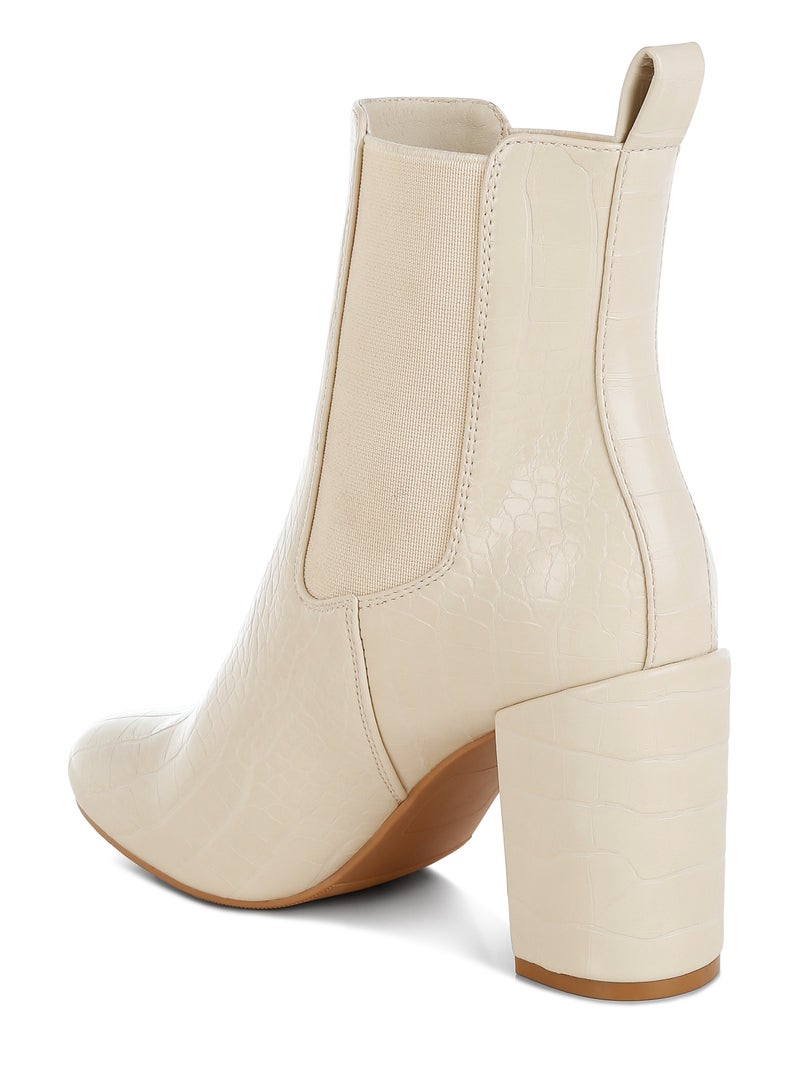 London Rag Faux Leather Block Heel Ankle Boots in Beige - Image 3