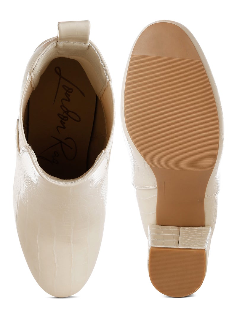 London Rag Faux Leather Block Heel Ankle Boots in Beige - Image 4