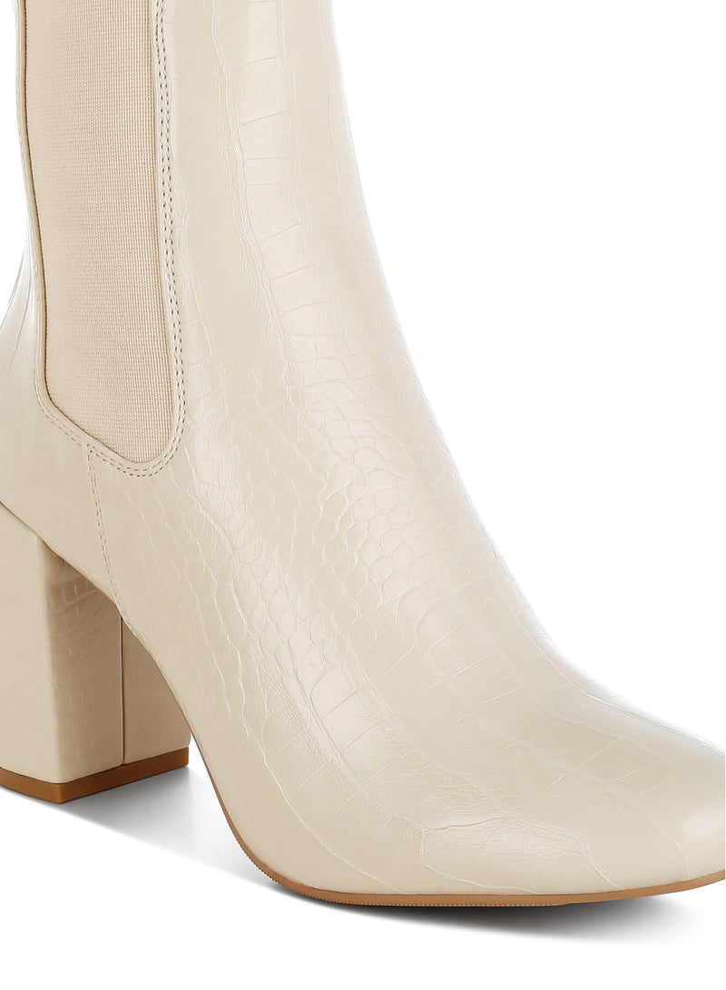 London Rag Faux Leather Block Heel Ankle Boots in Beige - Image 5