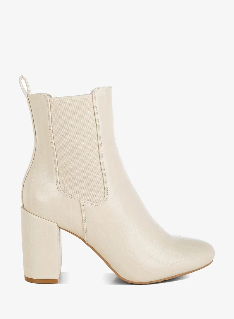 London Rag Faux Leather Block Heel Ankle Boots in Beige