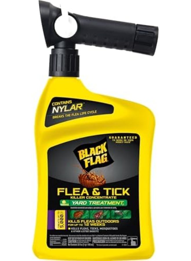 Black Flag Flea and Tick Killer Concentrate Yard Treatment, 32 Ounces, Ready To Spray, Quickflip Hose End Sprayer - Image 1