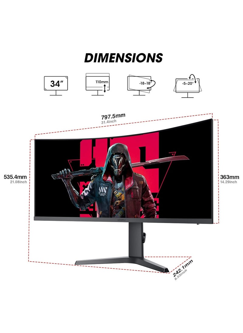 KOORUI - 34-Inch Curved Ultrawide Gaming Monitor - WQHD 3440x1440 Resolution, 165 Hz Refresh Rate, 1ms Adaptive Sync with HDMI and Display Ports 34E6UC - Image 1