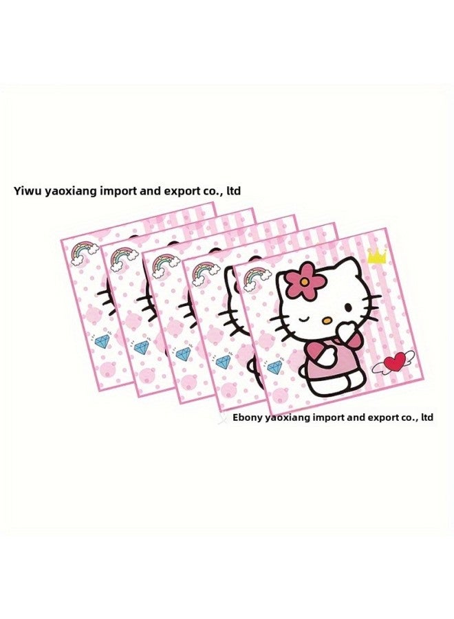 Pink Hello Kitty Theme Disposable Party Tableware Hello Kitty Birthday Party Paper Plate Tablecloth Tissue-Color:7inch 20pcs Plates + 20pcs Paper Towels + 1pcs Tablecloth (41 Pieces)  - Image 4