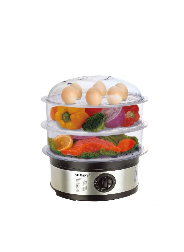 11L Stainless Steel Food Steamer With 3 Tier And Timer, 650 W, silver