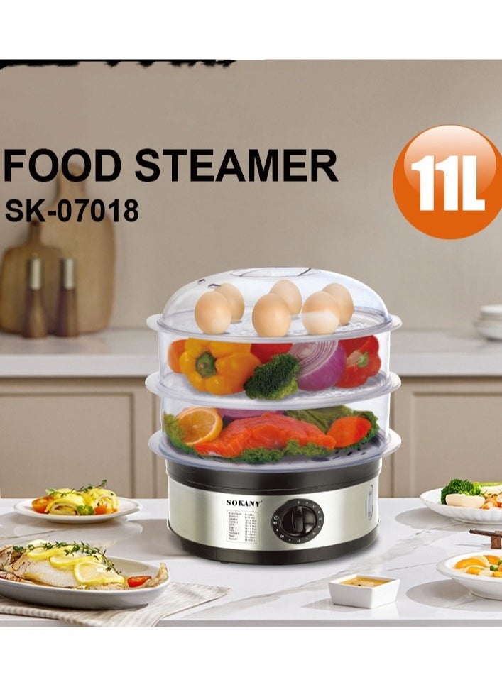 11L Stainless Steel Food Steamer With 3 Tier And Timer, 650 W, silver
