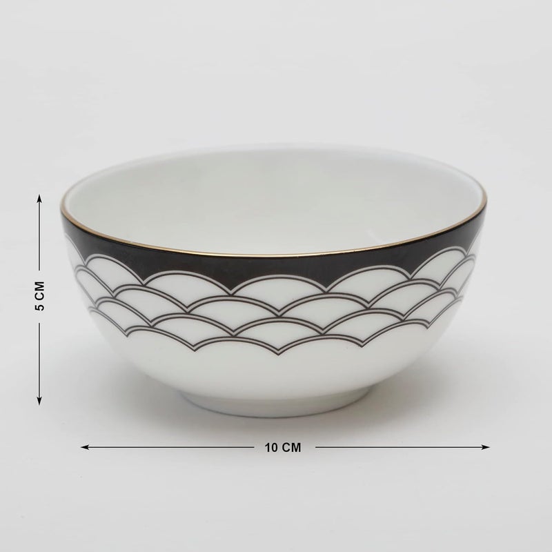 Home Centre Home Centre Andrey White and Black Printed Bone China Katori 170ml  - Image 3