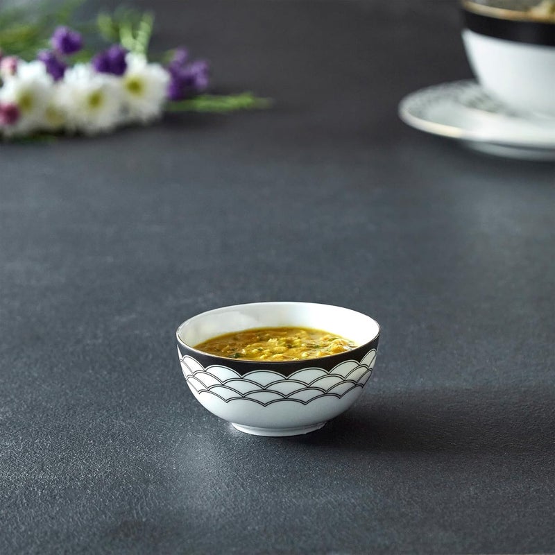 Home Centre Home Centre Andrey White and Black Printed Bone China Katori 170ml  - Image 1