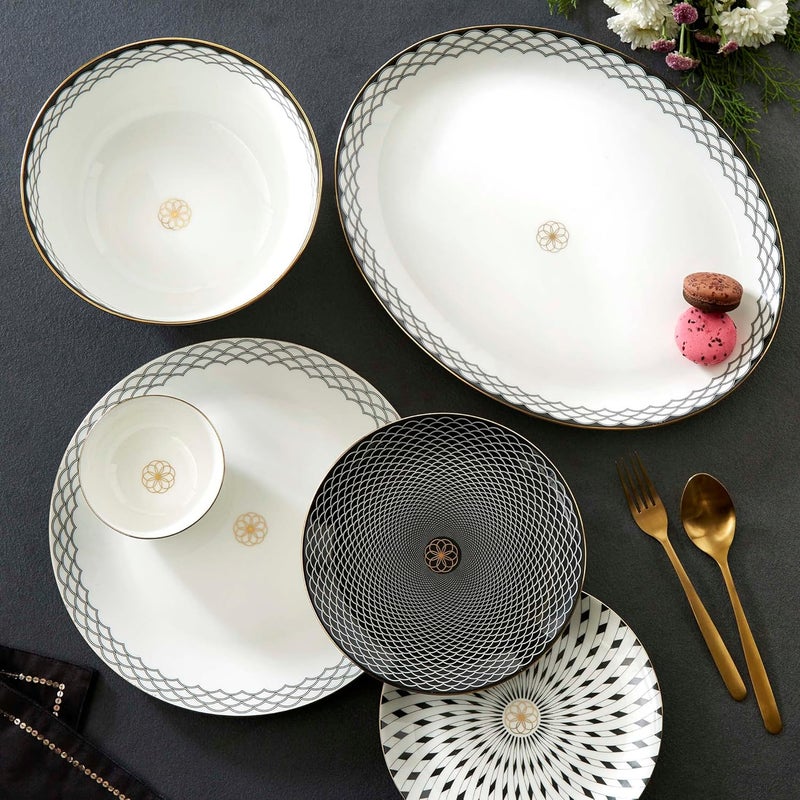Home Centre Home Centre Andrey White and Black Printed Bone China Katori 170ml  - Image 2