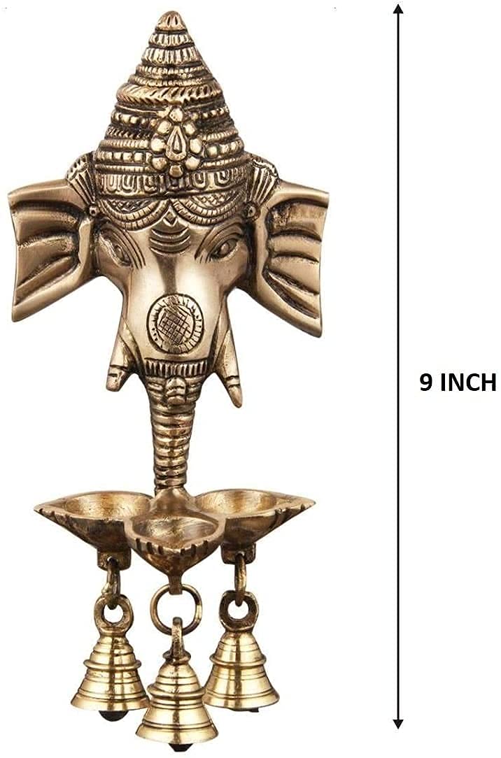 NOBILITY Ganesha Brass Hanging Diya Statue with Bell Standard Ganesh Idol for Pooja Home Decorative Puja Diwali Wedding Return Gift Items - Image 2