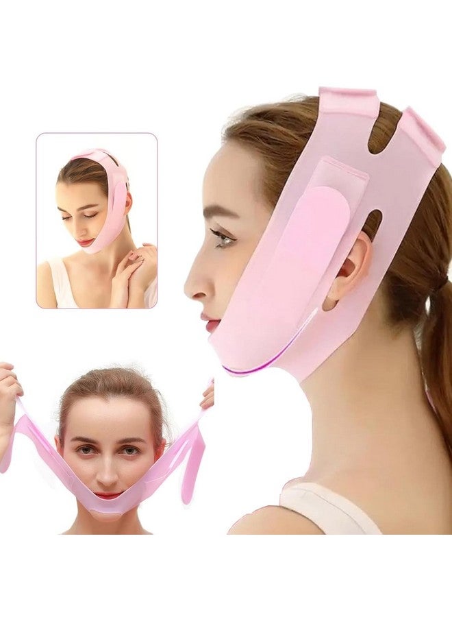 AJIGNA MART قناع وجه سيليكون V لرفع الوجه حزام شد الوجه قناع تنحيف الوجه، حزام رقيق لتقليل الخدود والذقن والرقبة، قناع رفع الوجه لتقليل الذقن المزدوج للنساء والرجال لشد البشرة (قناع V-line) (وردي) - Image 1