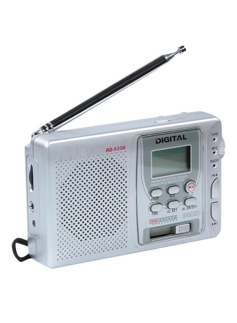 راديو محمول 9 نطاقات مع مشغل MP3 AM/FM/SW، ضبط عالي الحساسية، بطارية قابلة لإعادة الشحن، مكبر صوت مدمج، دعم بطاقة USB وSD، مثالي للمنزل والسفر والاستخدام الخارجي - Image 3