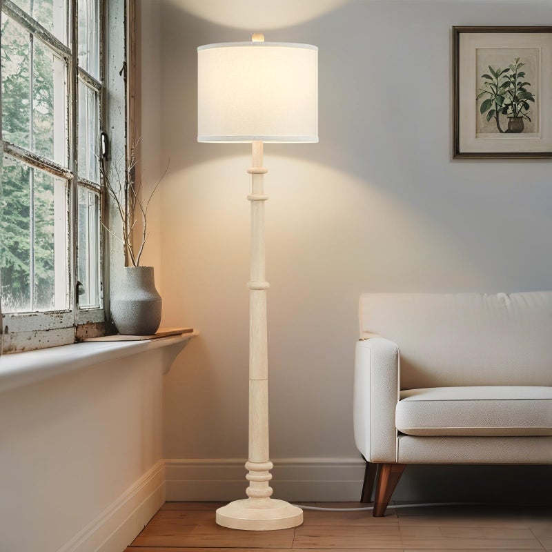 EJIAXIN Floor Lamps for Living Room - 60" Resin Farmhouse Floor Lamp with Adjustable Color Temperatures - Vintage Standing Lamp Reading Light with Linen Shade Rustic Tall Lamp for Bedroom Office, Oatmeal Wash - Image 4