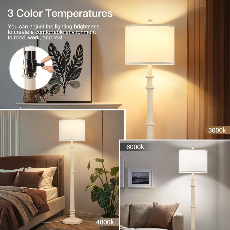 EJIAXIN Floor Lamps for Living Room - 60" Resin Farmhouse Floor Lamp with Adjustable Color Temperatures - Vintage Standing Lamp Reading Light with Linen Shade Rustic Tall Lamp for Bedroom Office, Oatmeal Wash - Image 3