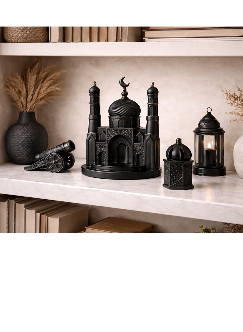 Luxury Ramadan Resin Decor Set – Mosque, Lantern & Ramadan Cannon | Home Décor | Ramadan Home Decoration | Black Color - Image 2