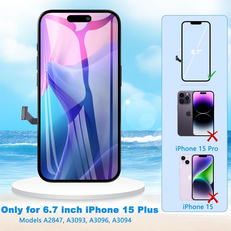 Diykitpl for iPhone 15 Plus Screen Replacement 6.7 inch Full HD, 3D Touch LCD Screen Display Digitizer Assembly with Repair kit, Compatible for Model A2847, A3093, A3096, A3094 - Image 4
