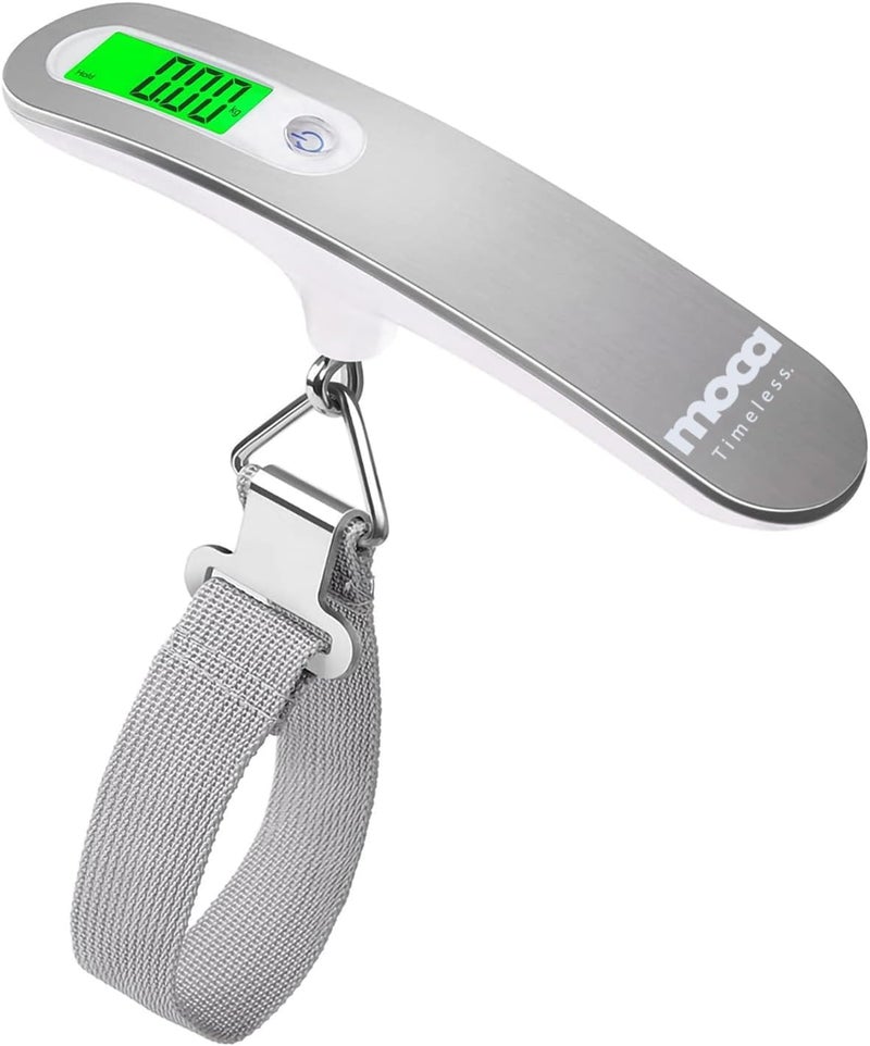 Moca ميزان سفر رقمي للأمتعة مع وظيفة تحذير الوزن الزائد، ميزان إلكتروني محمول باليد مع خطاف، 50 كجم وشاشة عرض LCD مضاءة للخلف لحقيبة السفر (البطارية مشمولة) - Image 1