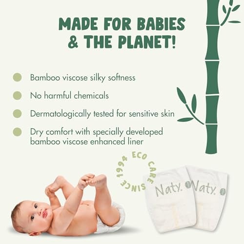 Naty Bamboo Viscose Baby Diapers – Silky Soft, Plant Based, Dermatologically Tested for Sensitive Skin & Super Absorbent (Size 1, 88 Count) - Image 3