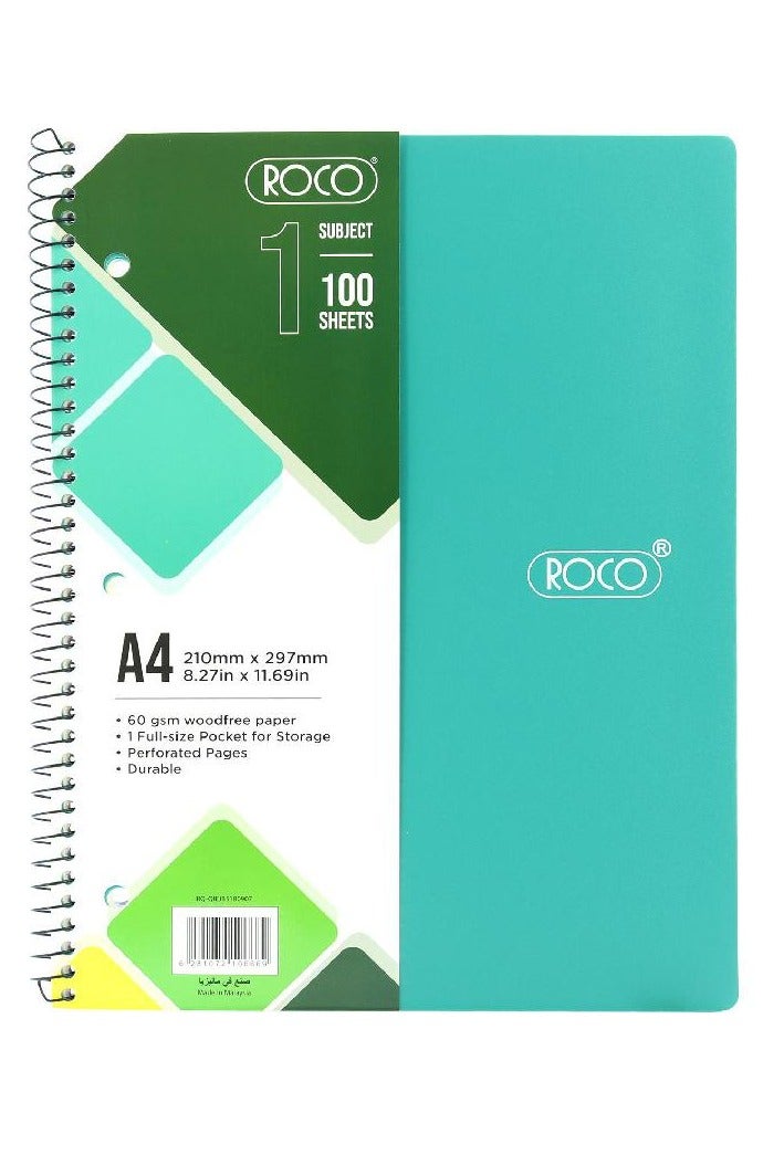 روكو دفتر نيون A4 | 200 صفحة (100 ورقة) | مسطر | أخضر - Image 1