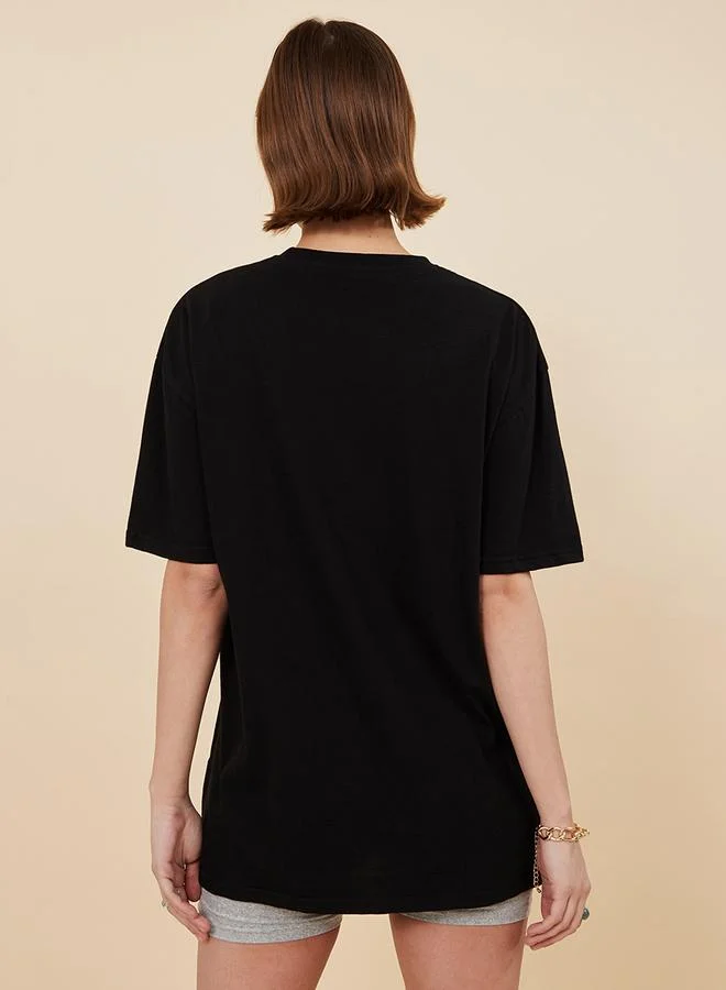 Styli Styli Oversized Round Neck Cotton Longline T-Shirt
