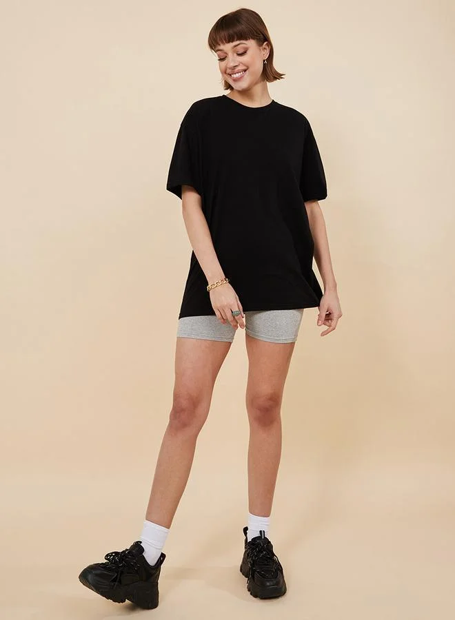 Styli Styli Oversized Round Neck Cotton Longline T-Shirt