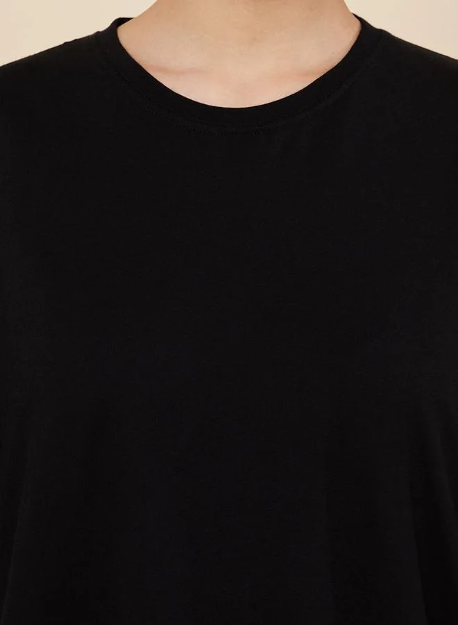 Styli Styli Oversized Round Neck Cotton Longline T-Shirt