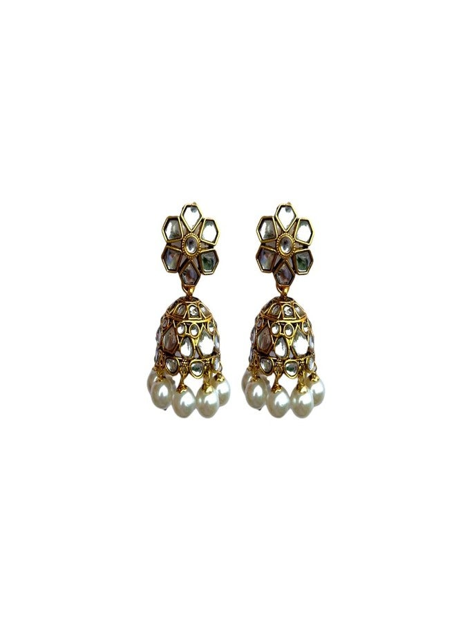 Accessher Traditional Gold Plated Kundan Studded Floral Jhumki Earrings, Ethnic Statement Earrings for Women and Girls |Perfect for Weddings| Pack of 1 (Design 2) - Image 1