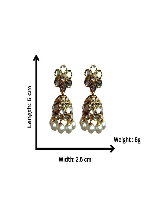 Accessher Traditional Gold Plated Kundan Studded Floral Jhumki Earrings, Ethnic Statement Earrings for Women and Girls |Perfect for Weddings| Pack of 1 (Design 2) - Image 5