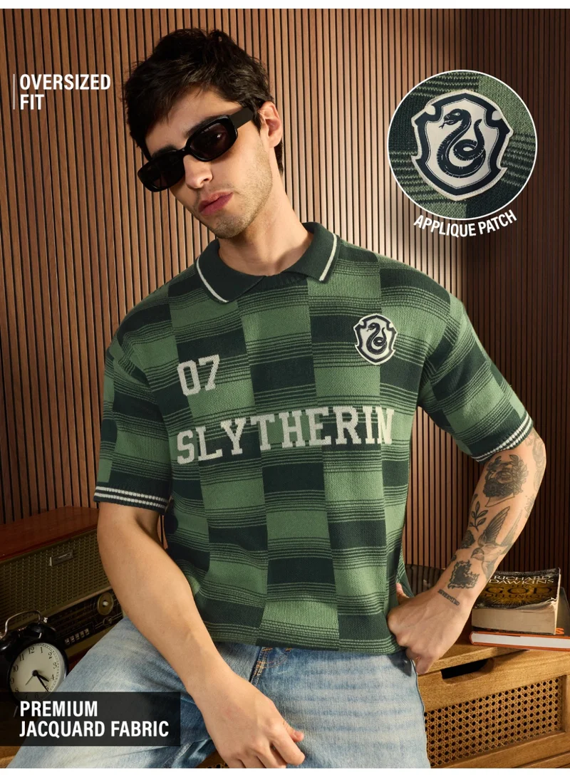 The Souled Store The Souled Store Men Harry Potter Green Applique Oversized Polos