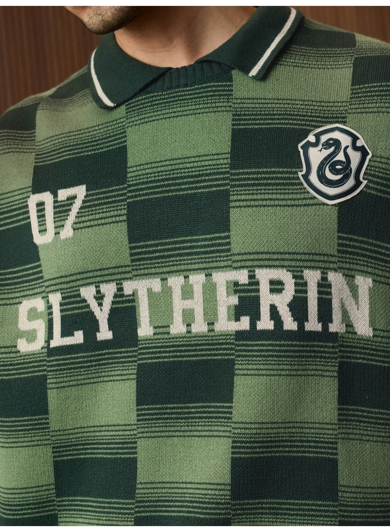 The Souled Store The Souled Store Men Harry Potter Green Applique Oversized Polos