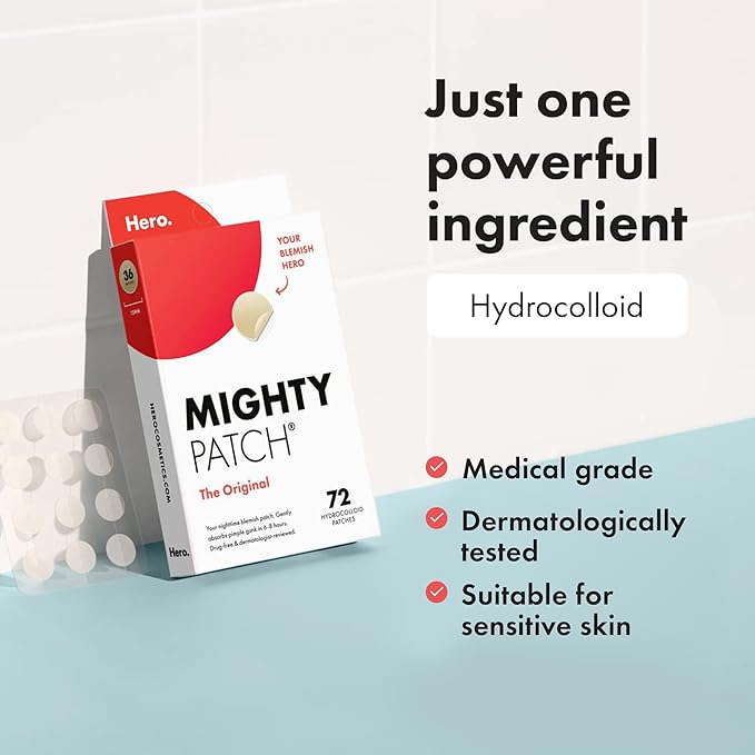 Hero Mighty Patch Original Spot Patches by Hero Cosmetics Day Night Time Acne Treatment Clear Spot Remover Hydrocolloid Patches Anti Acne Dots Spot Treatment Pimple Stickers 36 Patches - Image 2