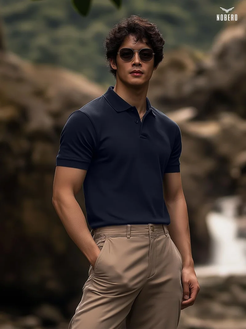 NOBERO  Men's Cotton Solid Regular Fit Polo Shirt for Men | Best Price UAE