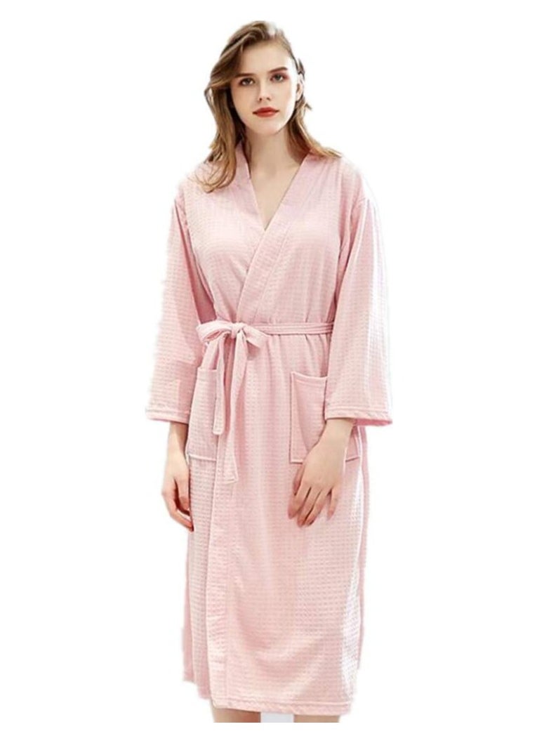 SYOSI - 2pcs Women Bathrobe Waffle Weave Lightweight Kimono Spa Bathrobe for Lady, Pink, 60-80kg - Image 1
