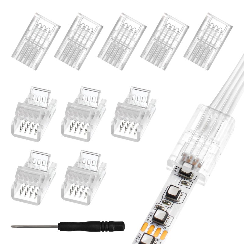 RGBZONE 10Pcs LED Strip Connector 4 Pin 8mm,Wide Strip to Wire Quick Connectors for Waterproof or Non-Waterproof 8mm Wide RGB SMD 5050/3528 LED Light Strip - Image 1