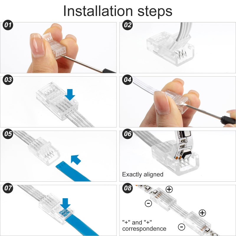 RGBZONE 10Pcs LED Strip Connector 4 Pin 8mm,Wide Strip to Wire Quick Connectors for Waterproof or Non-Waterproof 8mm Wide RGB SMD 5050/3528 LED Light Strip - Image 5